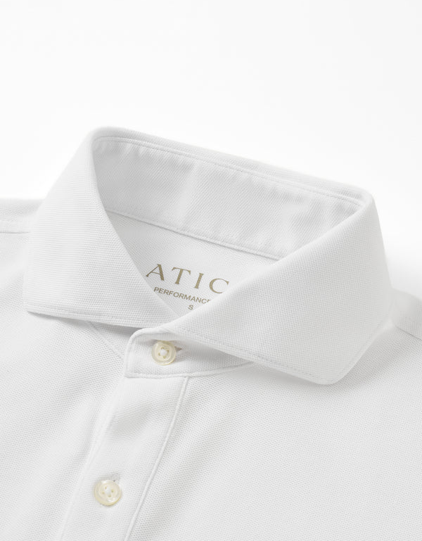 Men's White Dress Collar Short Sleeve Cotton Performance Polo Shirt