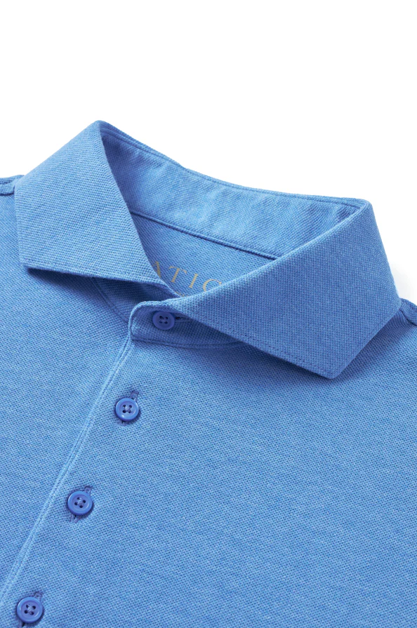 Men's Heather Sky Blue Dress Collar Short Sleeve Cotton Performance Polo Shirt