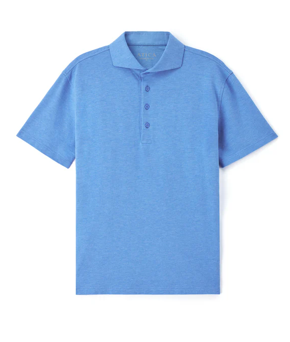 Men's Heather Sky Blue Dress Collar Short Sleeve Cotton Performance Polo Shirt