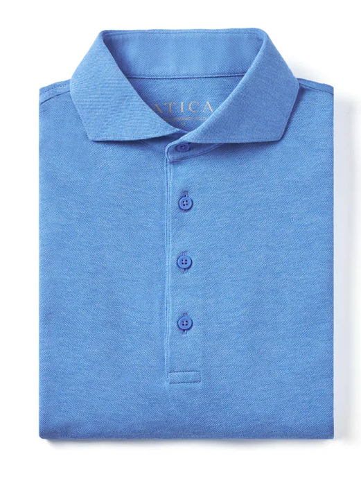 Men's Heather Sky Blue Dress Collar Short Sleeve Cotton Performance Polo Shirt