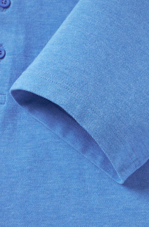 Men's Heather Sky Blue Dress Collar Short Sleeve Cotton Performance Polo Shirt