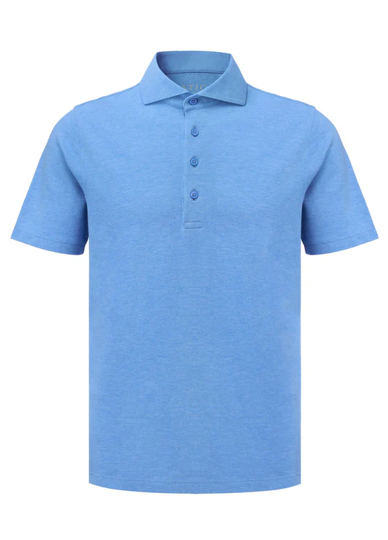 Men's Heather Sky Blue Dress Collar Short Sleeve Cotton Performance Polo Shirt