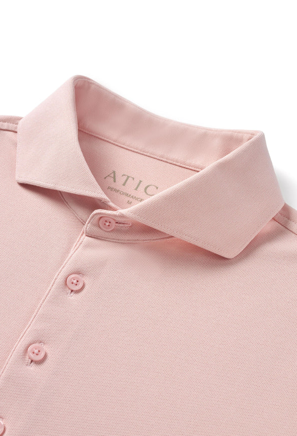 Men's Peach Dress Collar Short Sleeve Cotton Performance Polo Shirt