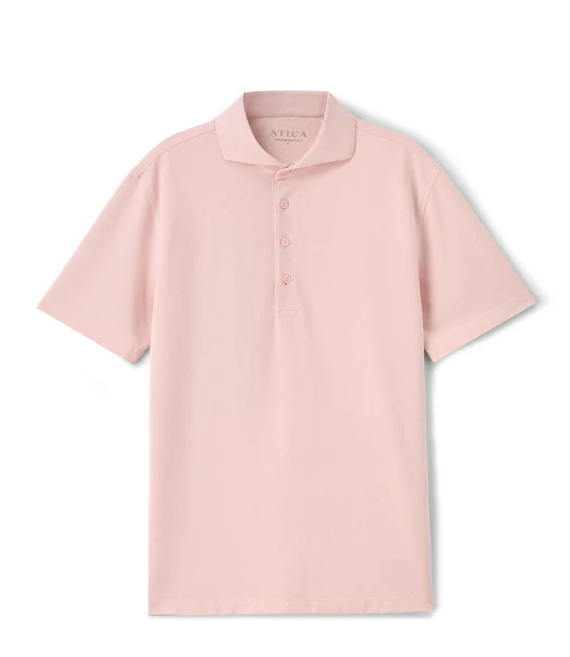 Men's Peach Dress Collar Short Sleeve Cotton Performance Polo Shirt