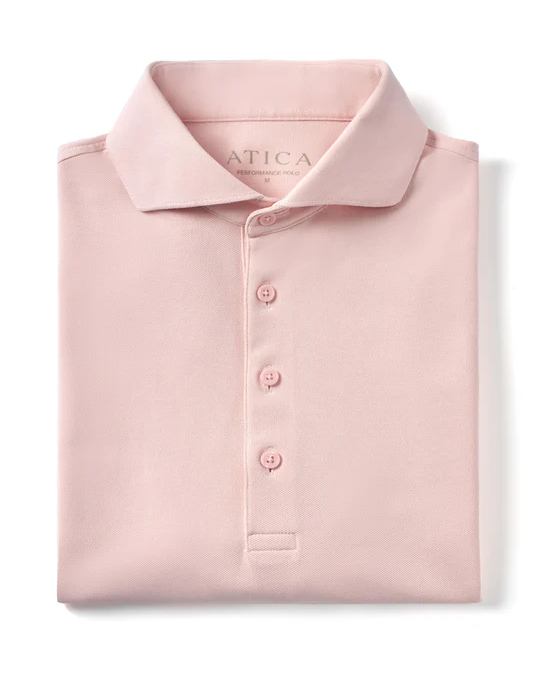 Men's Peach Dress Collar Short Sleeve Cotton Performance Polo Shirt