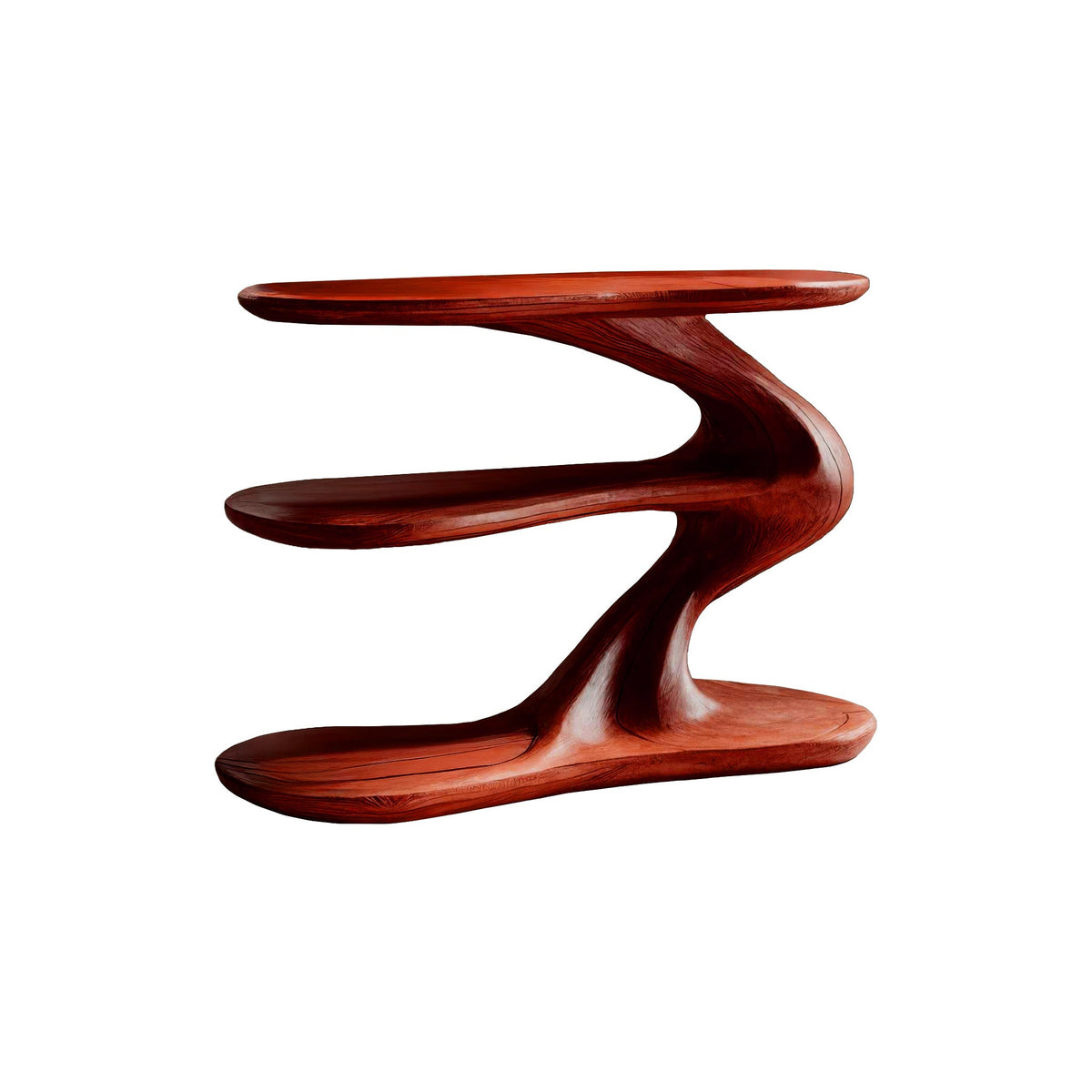 Sculpted Solid Wood Record Player Stand with Wave Contours in Mahogany finish