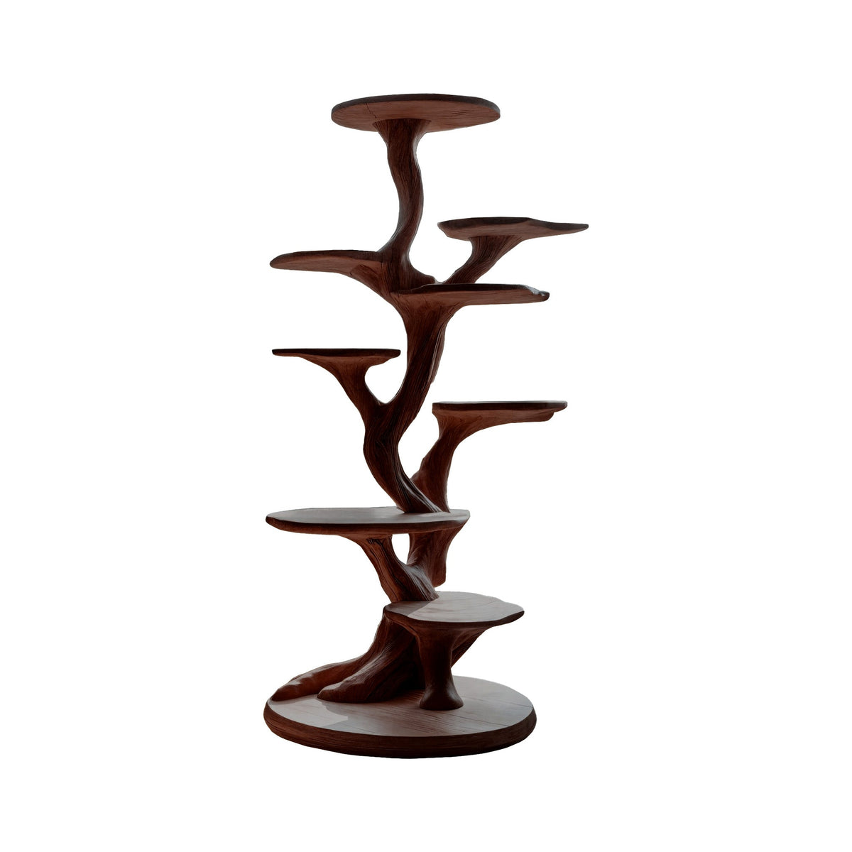 Sculpted Solid Wood Tree-Inspired Cat Tree with Staggered Platforms in Dark Walnut finish