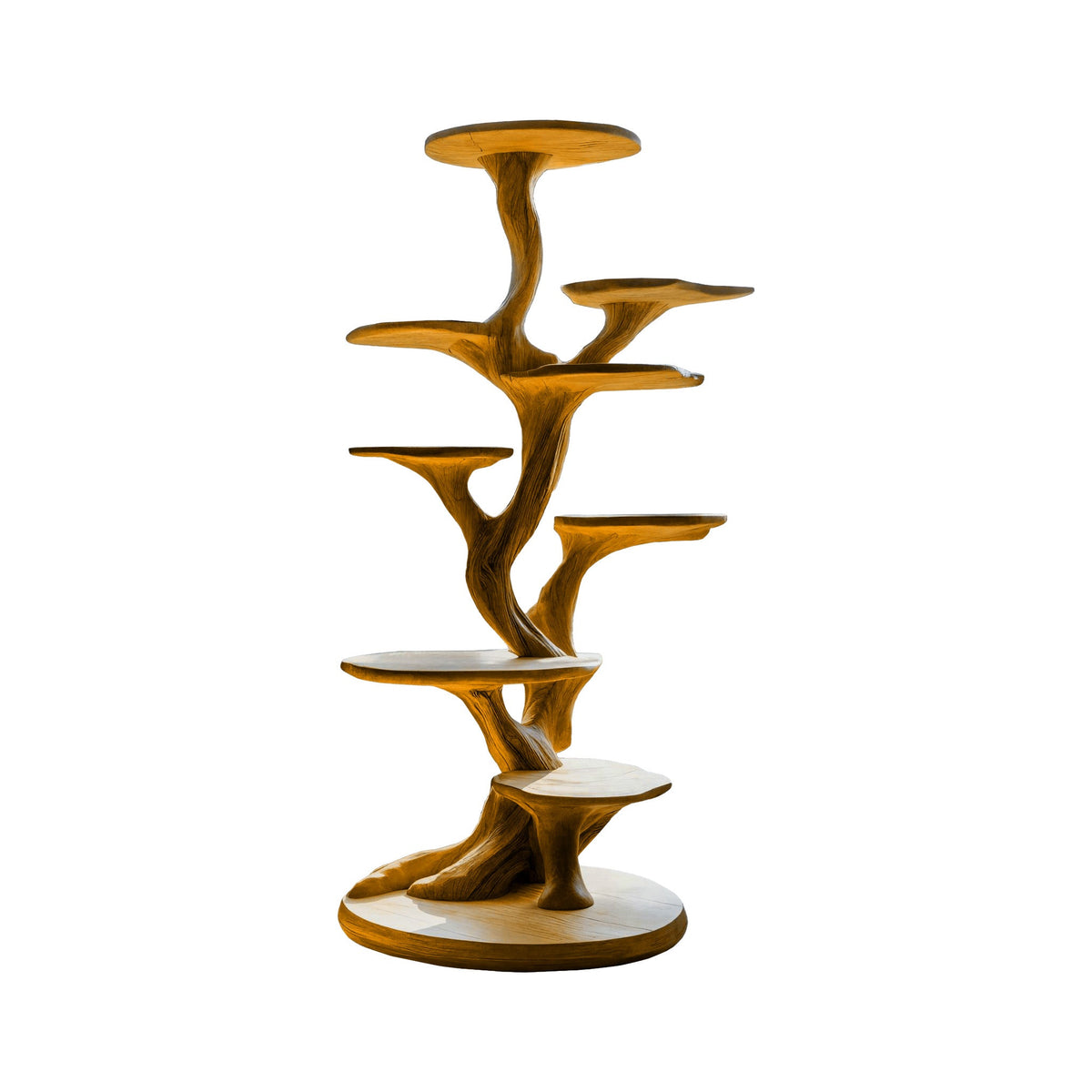 Sculpted Solid Wood Tree-Inspired Cat Tree with Staggered Platforms in Teak finish