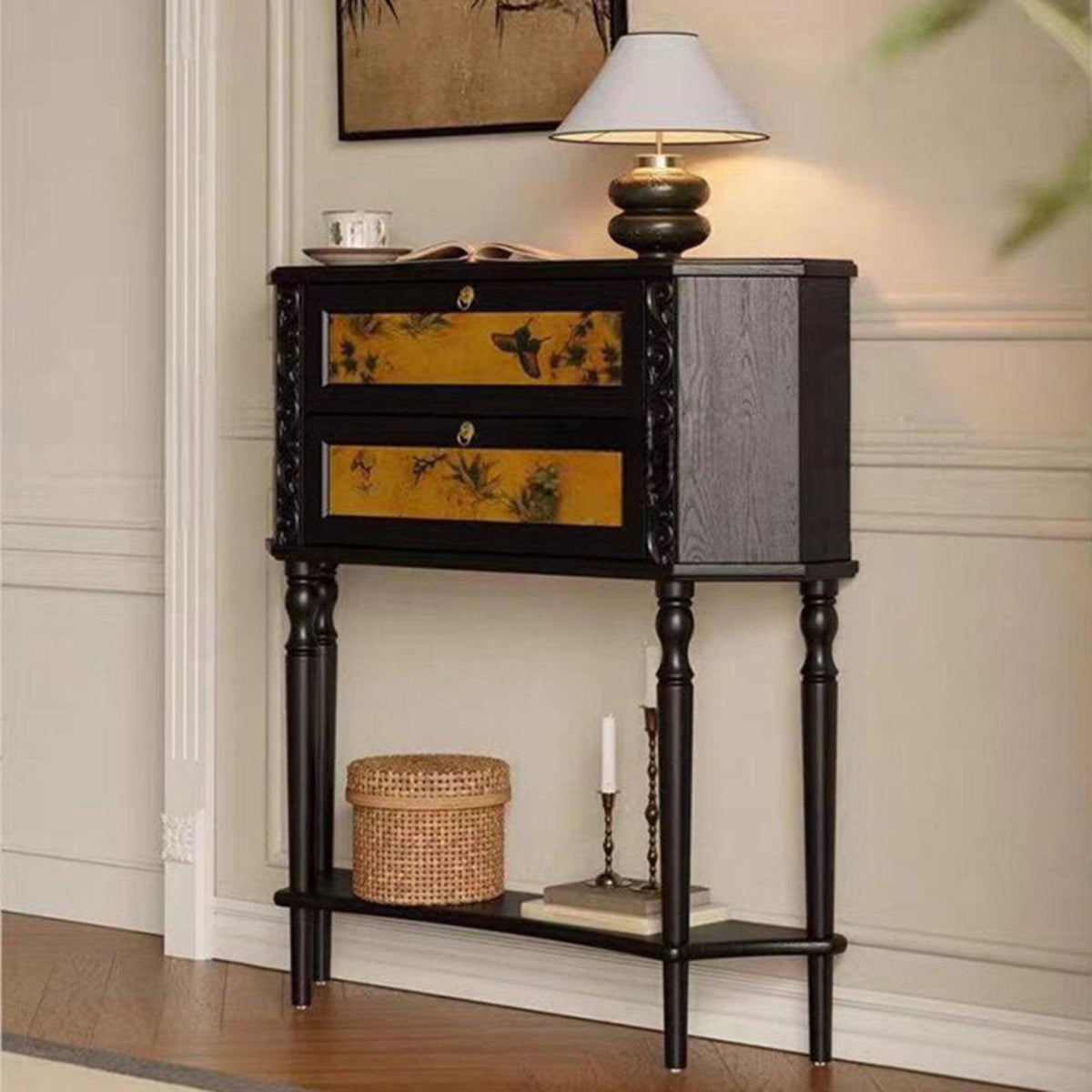 Solid Ash Wood Carved Accent Storage Cabinet, French Style - view 2