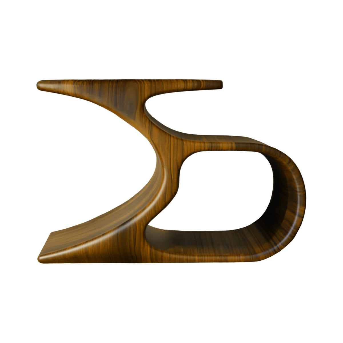 Sculpted Solid Wood Record Player Stand with Curved Vinyl Storage in Teak finish
