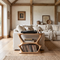 Solid Wood Open Frame Record Player Stand with Two Vinyl Cubbies in Natural Oak finish