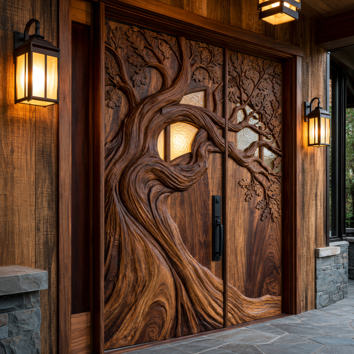 Sculpted Solid Wood Door with Carved Center Panel