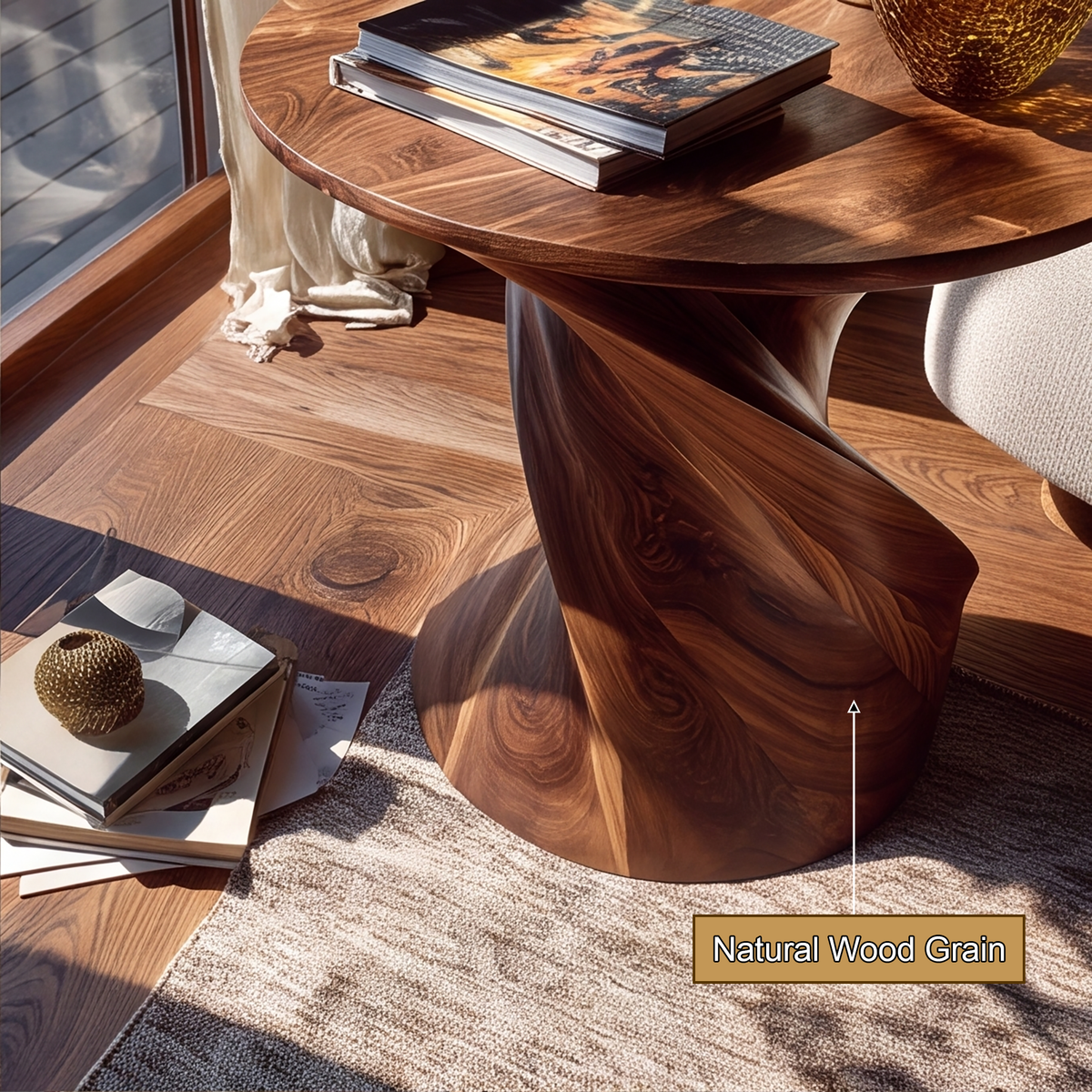 Twisted Pedestal Solid Wood Side Table with Round Top - view 2
