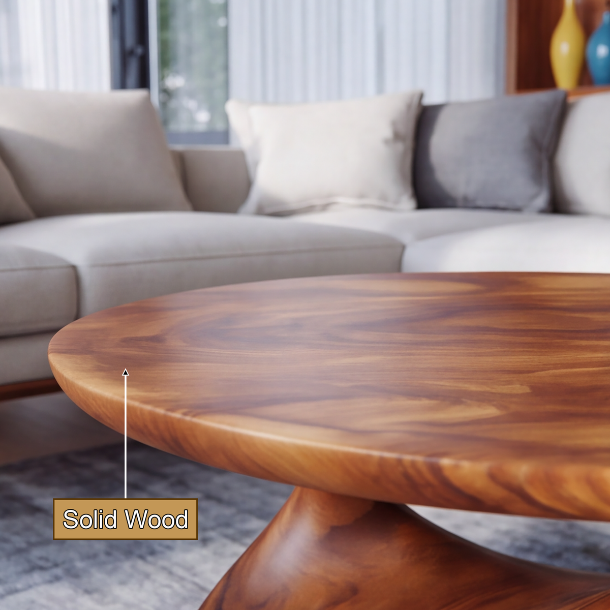 Round Sculpted Solid Wood Coffee Table with Pedestal Base - view 11