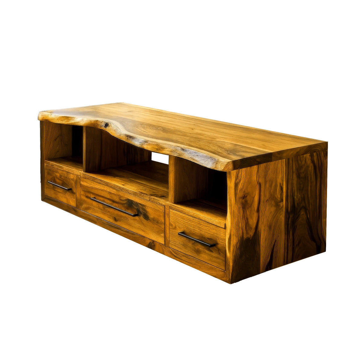 Live Edge Solid Wood Floating Bathroom Vanity with Drawers in Teak finish