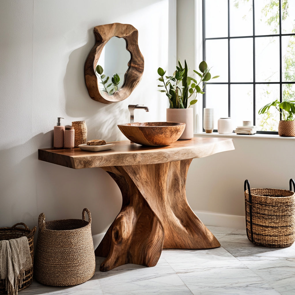 Solid Hardwood Freestanding Bathroom Vanity with Root-Form Base