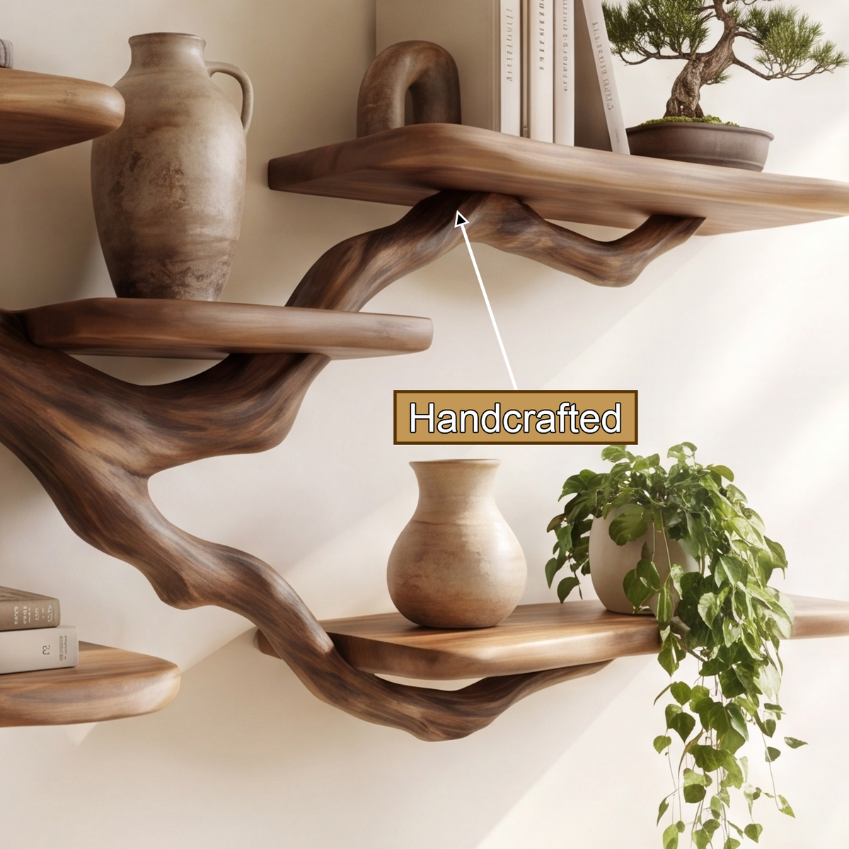 Solid Hardwood Floating Tree Bookshelf with Wide Branching Shelves - view 10