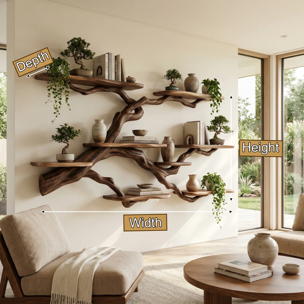 Solid Hardwood Floating Tree Bookshelf with Wide Branching Shelves - view 5