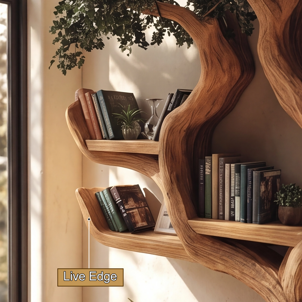 Solid Hardwood Tree Bookshelf with Carved Canopy and Root Base - view 10