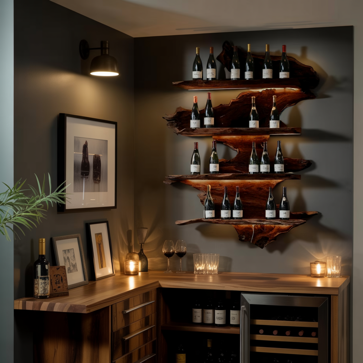 Live Edge Floating Wine Rack with Stacked Solid Slab Tiers - view 2