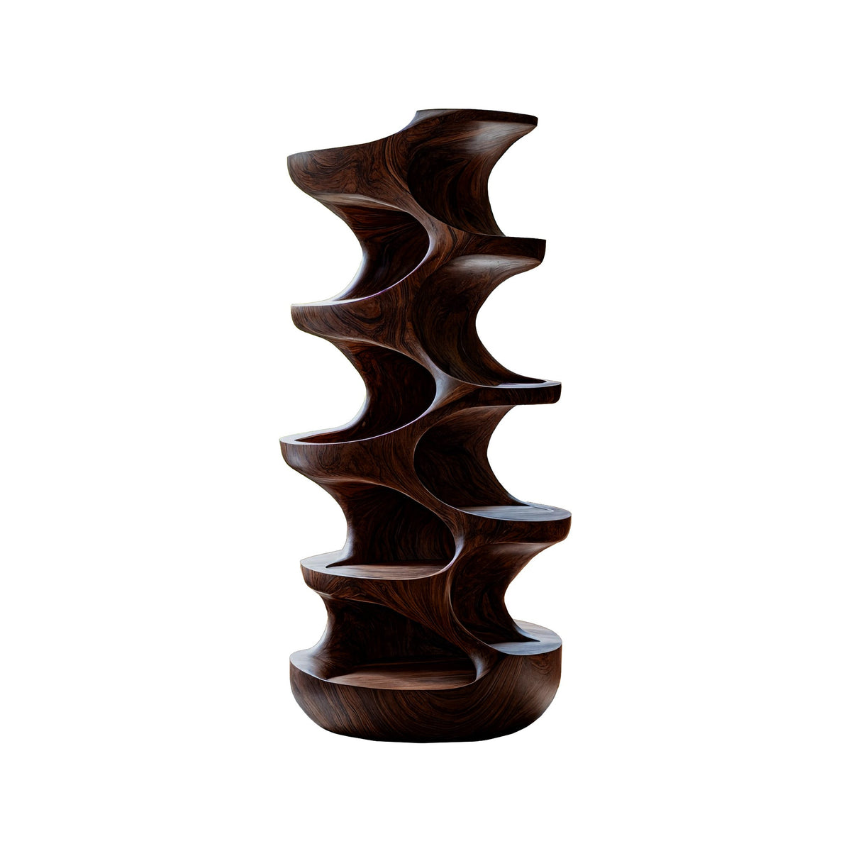 Sculpted Solid Wood Cat Tree with Hollowed Perching Platforms in Dark Walnut finish