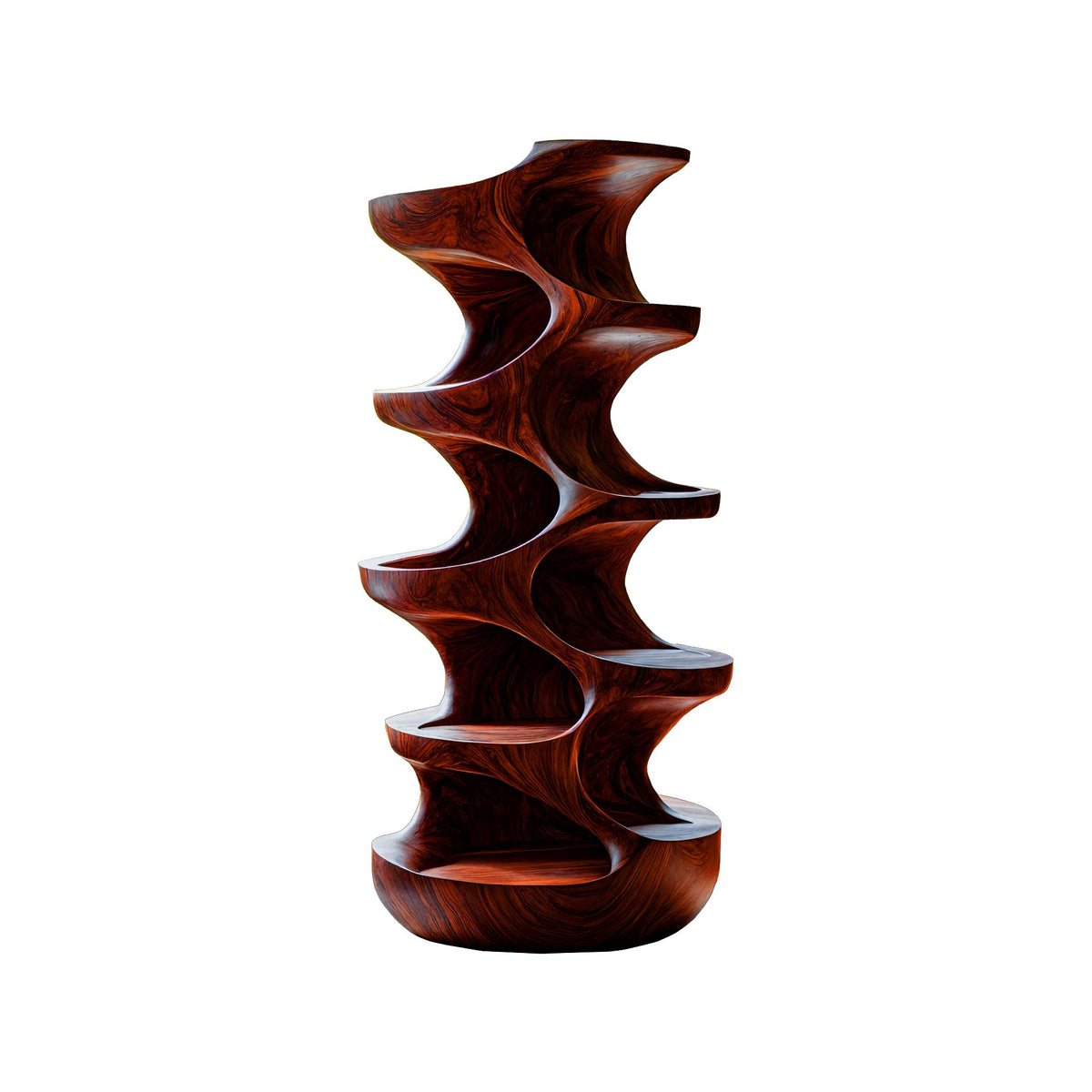 Sculpted Solid Wood Cat Tree with Hollowed Perching Platforms in Mahogany finish