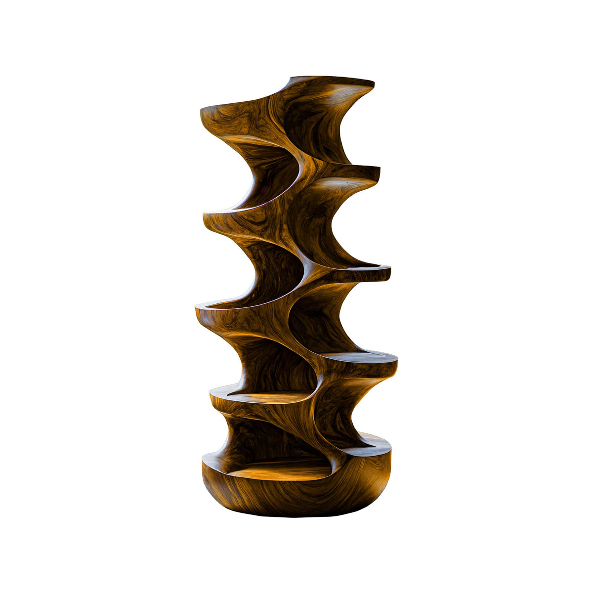 Sculpted Solid Wood Cat Tree with Hollowed Perching Platforms in Teak finish