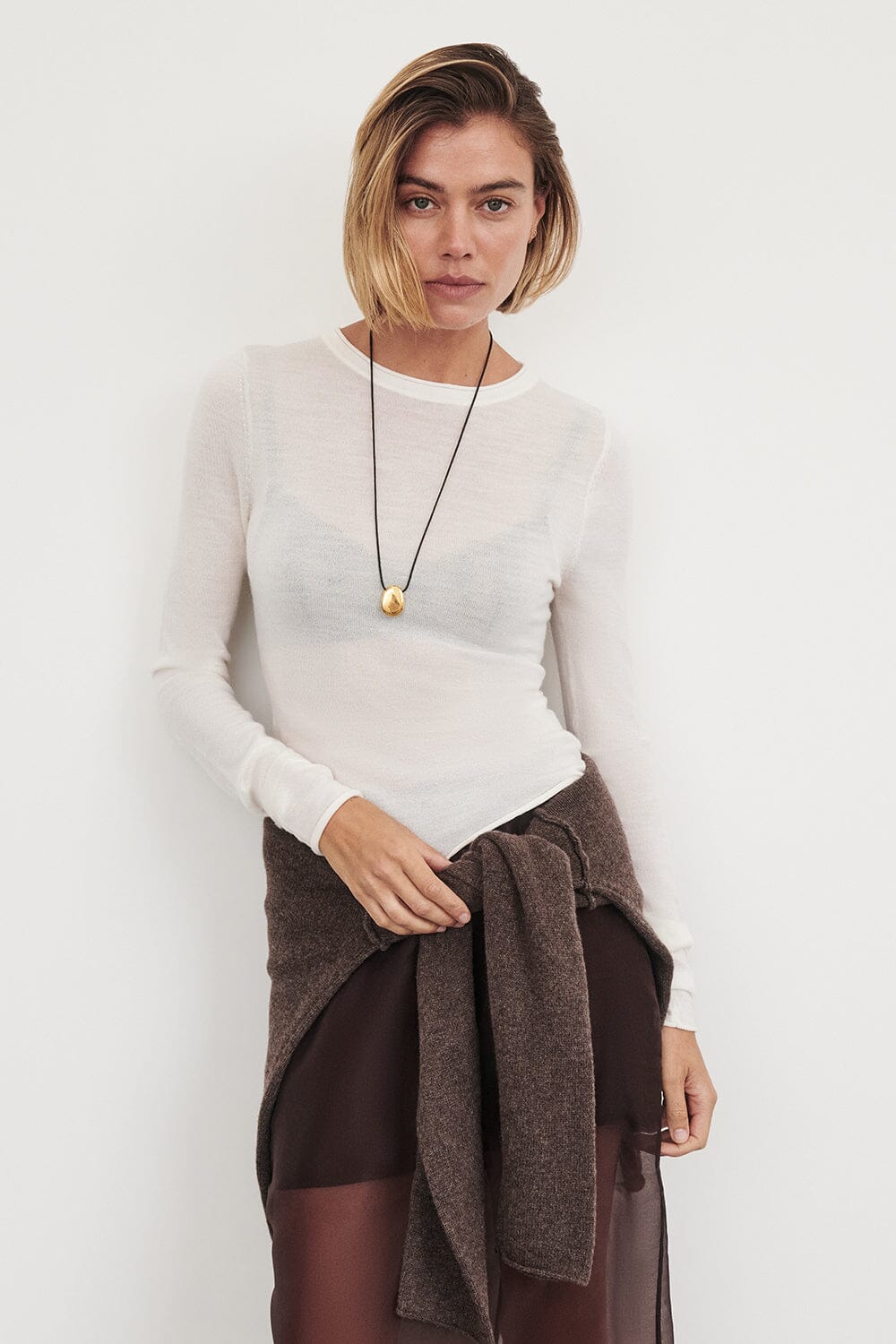 DUKE OFF WHITE LONG SLEEVE MERINO KNIT TOP