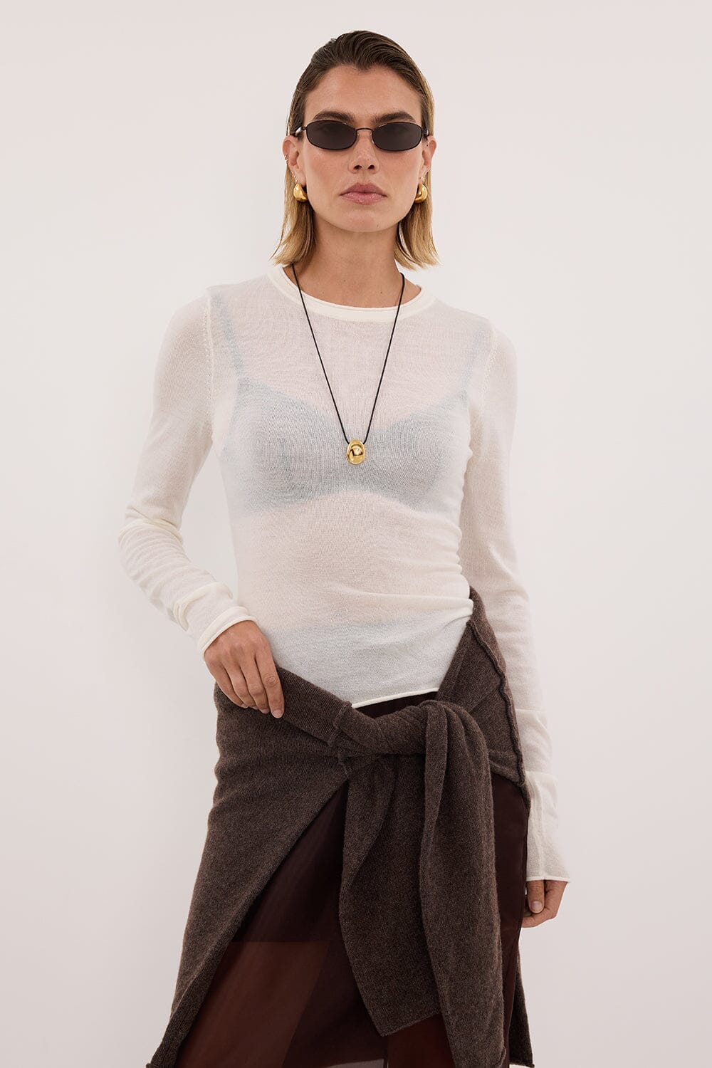 DUKE OFF WHITE LONG SLEEVE MERINO KNIT TOP