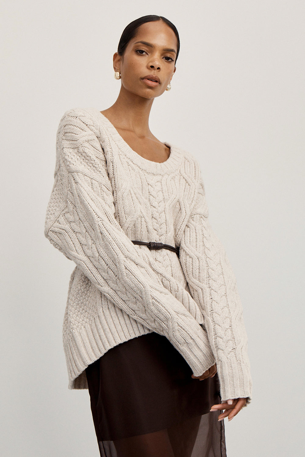 ROSE CHALK CABLE KNIT SWEATER