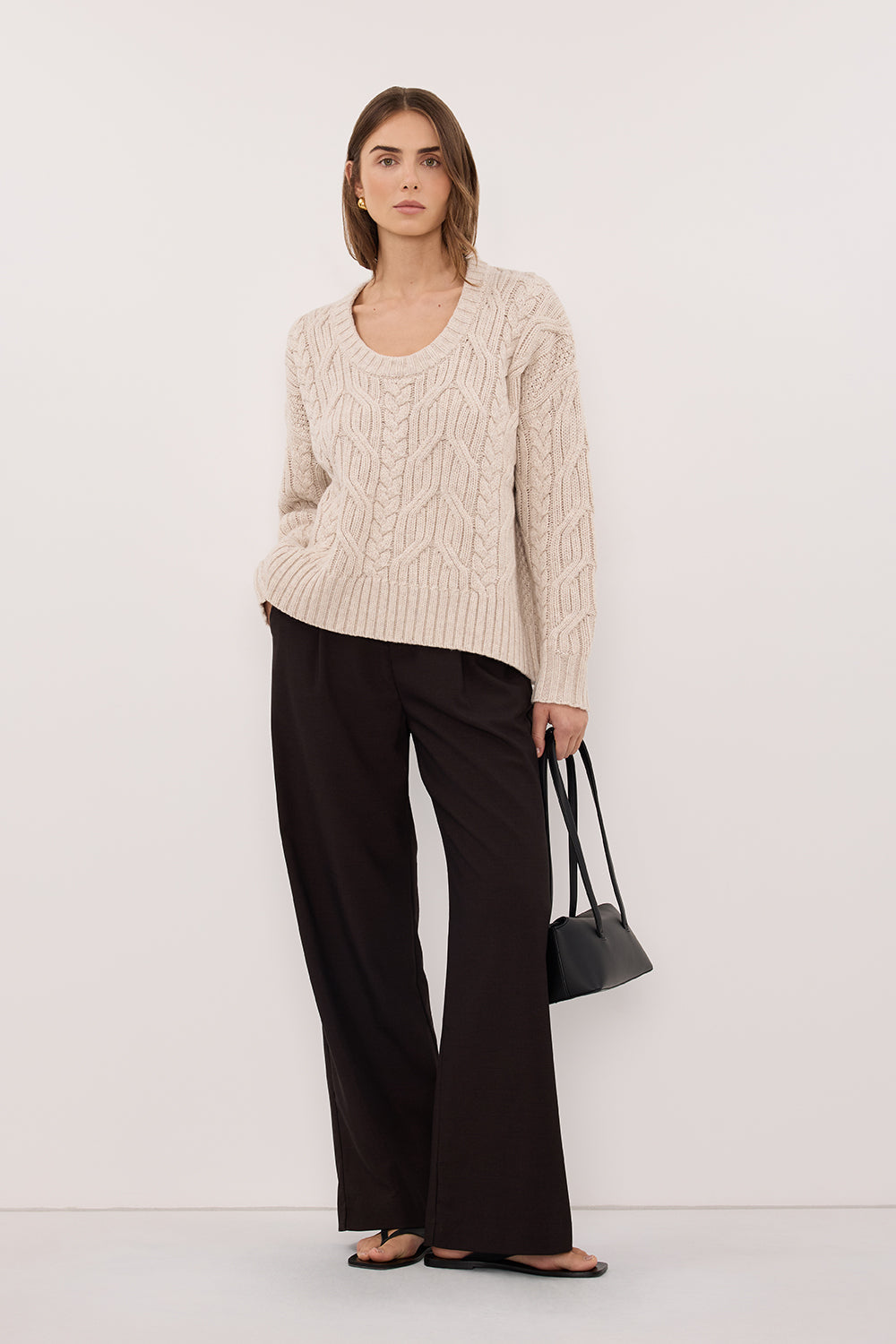 ROSE CHALK CABLE KNIT SWEATER