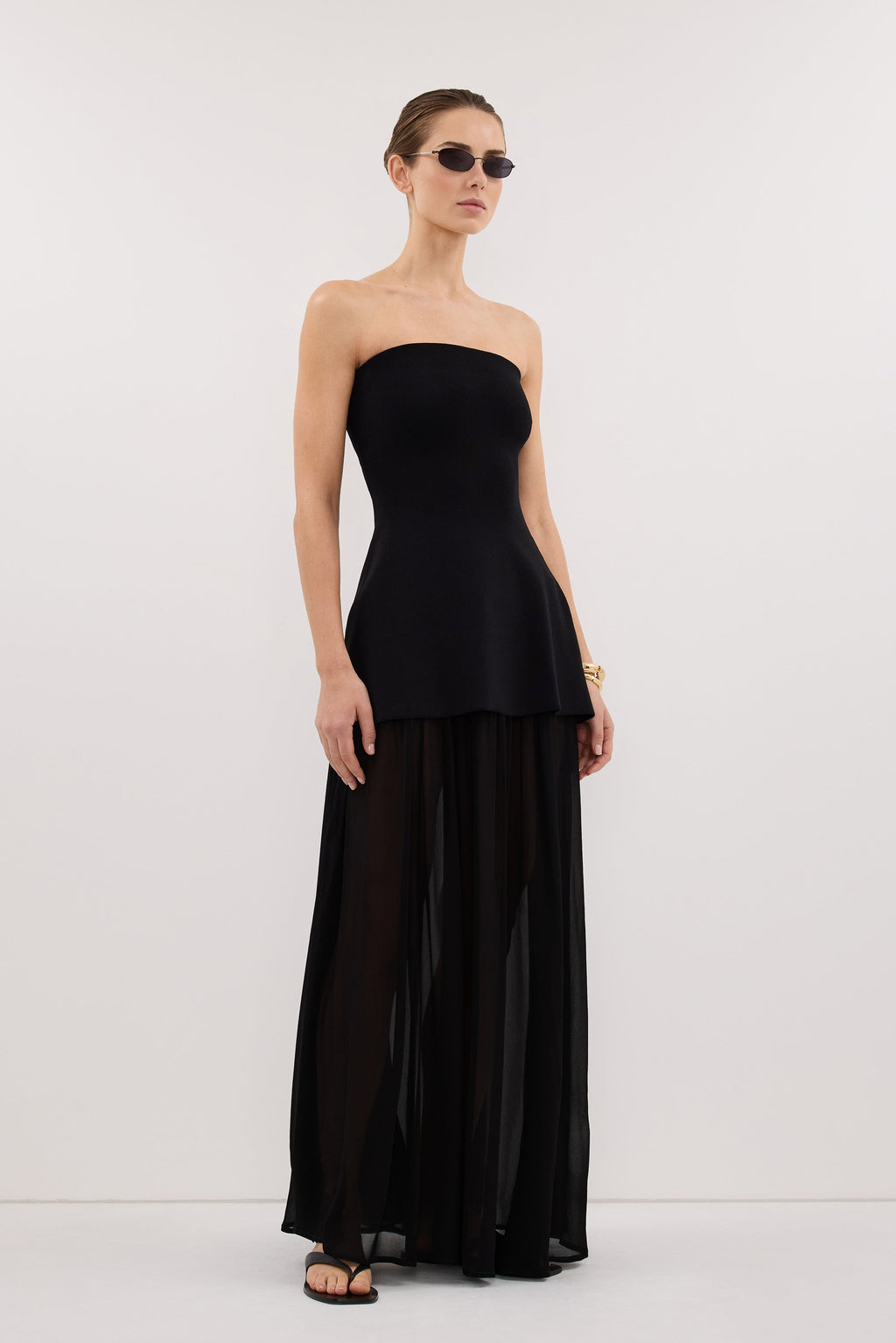 COCO BLACK LONGLINE BANDEAU KNIT TOP