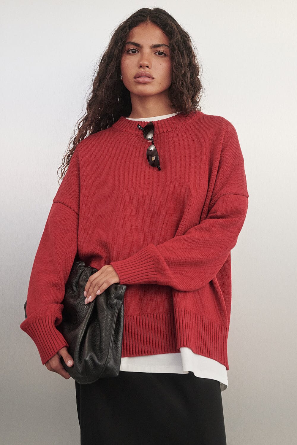 MILA BURNT RED CREW NECK KNIT JUMPER