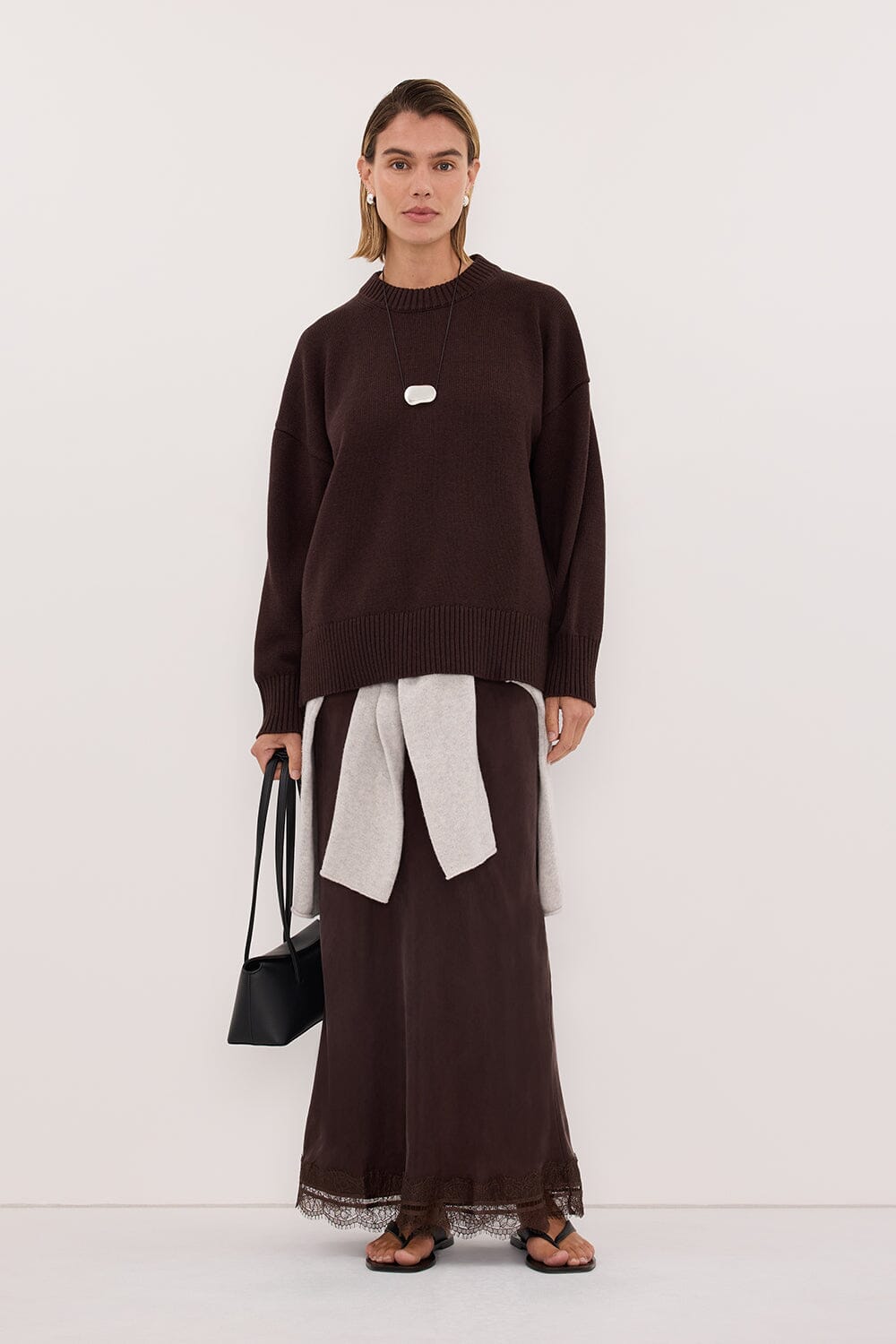 MILA CHOCOLATE CREW NECK KNIT JUMPER