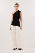 BRYNN BLACK ONE SHOULDER KNIT TOP