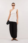 BRYNN OFF WHITE ONE SHOULDER KNIT TOP