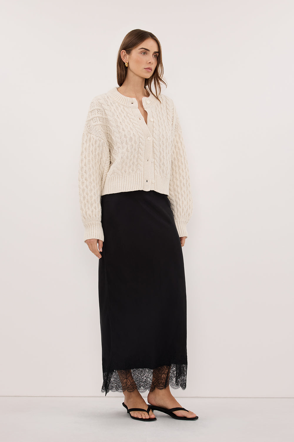 CARMEN IVORY CABLE KNIT CARDIGAN