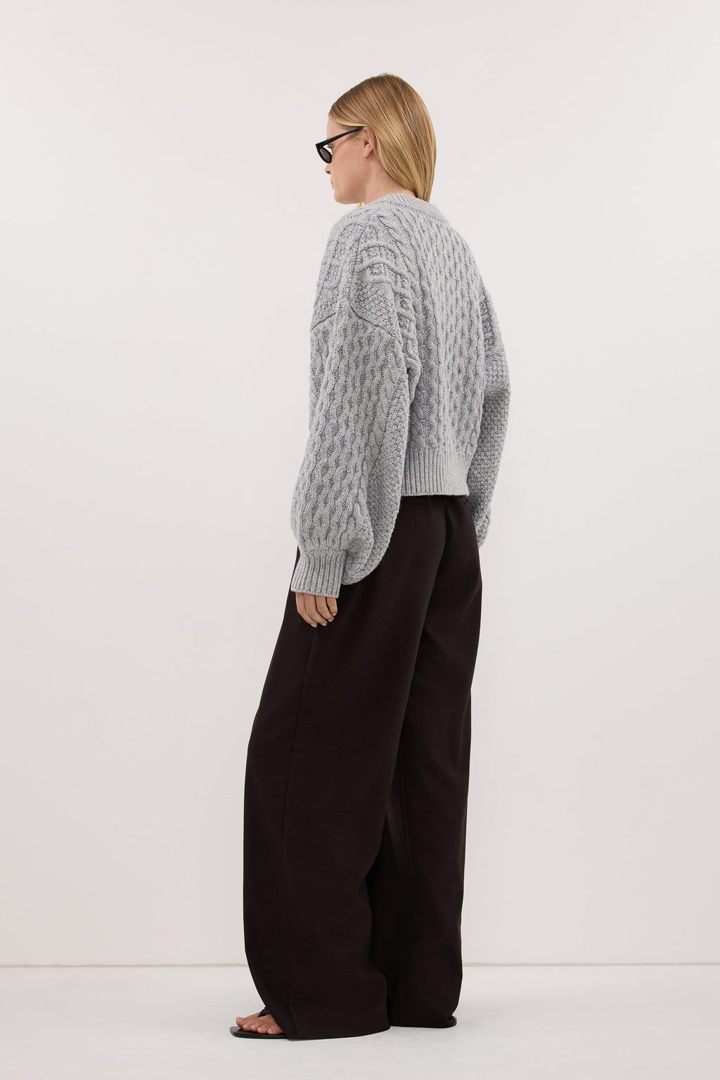 CARMEN SILVER CABLE KNIT CARDIGAN