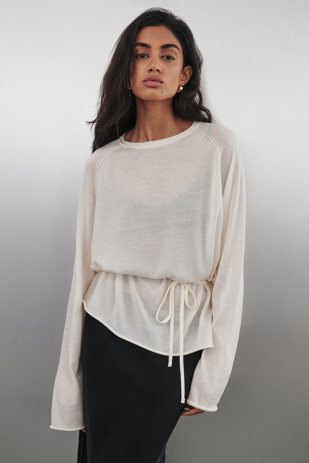 DUKE OFF WHITE TIE MERINO KNIT TOP