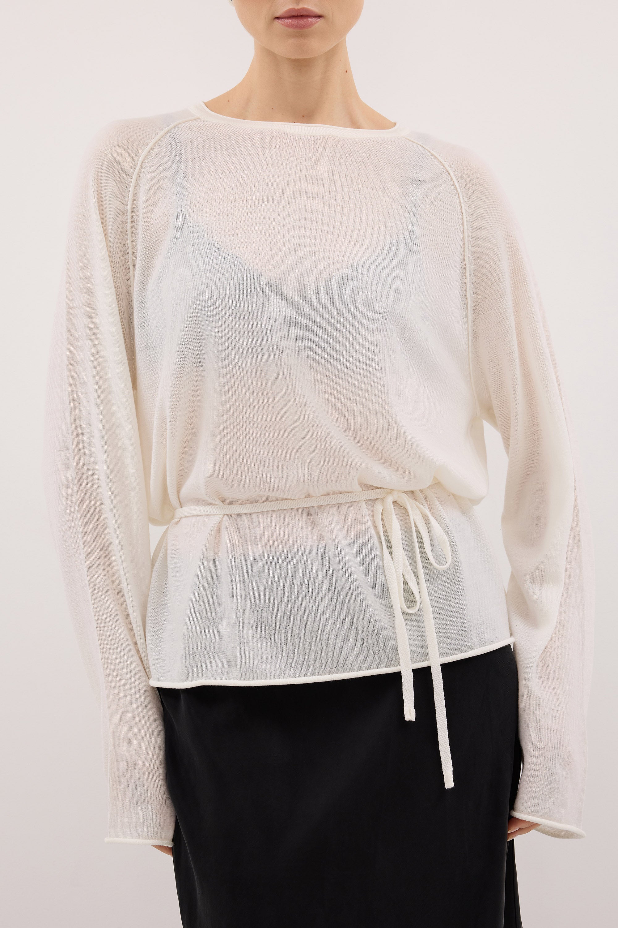 DUKE OFF WHITE TIE MERINO KNIT TOP
