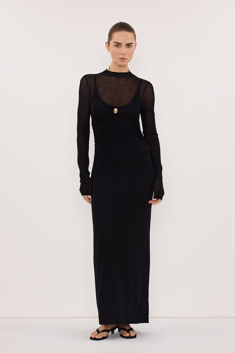 HAZEL BLACK LONG SLEEVE KNIT MIDI DRESS