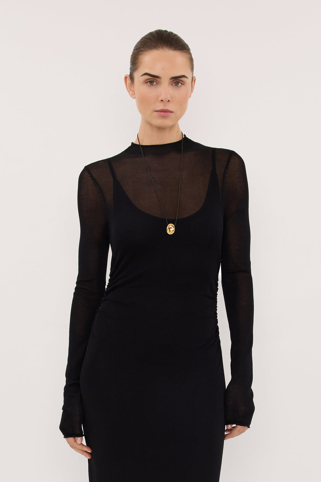 HAZEL BLACK LONG SLEEVE KNIT MIDI DRESS