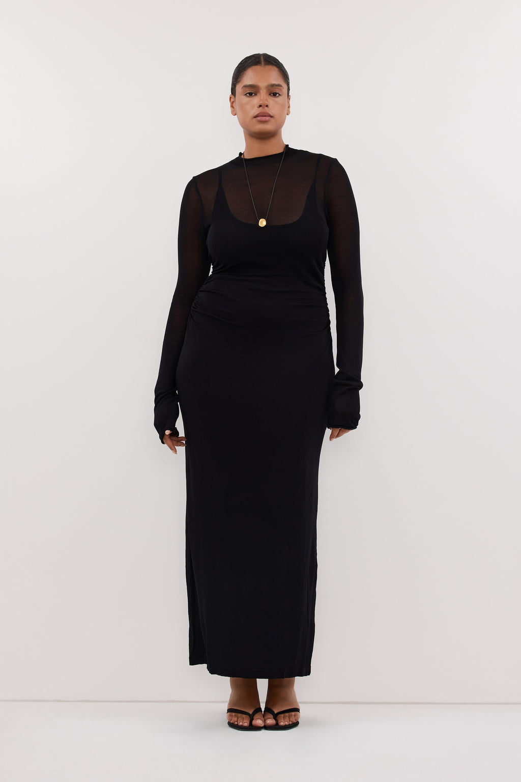 HAZEL BLACK LONG SLEEVE KNIT MIDI DRESS