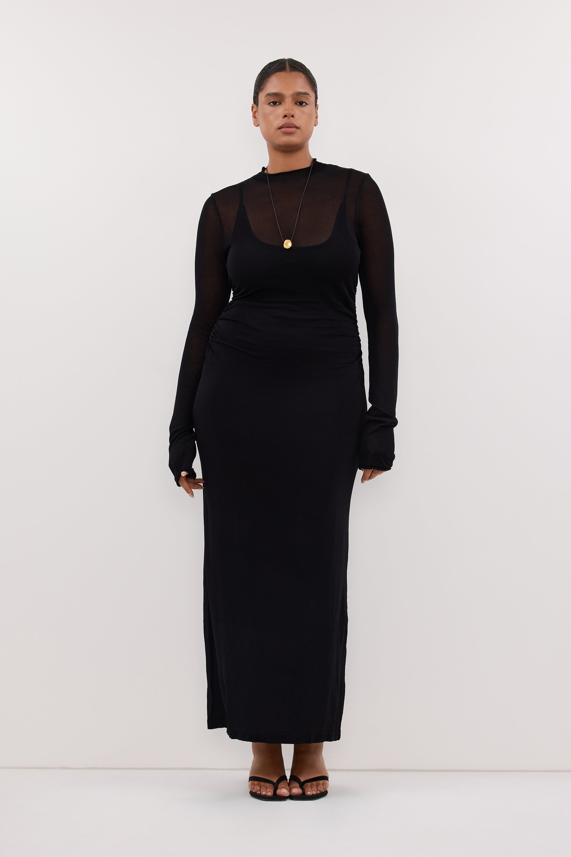 HAZEL BLACK LONG SLEEVE KNIT MIDI DRESS