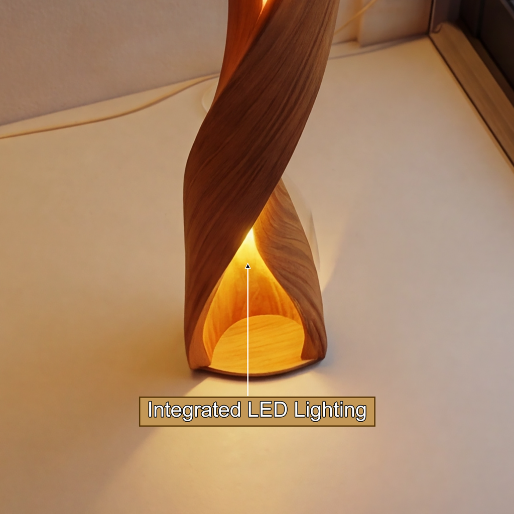 Sculpted Solid Wood Twisting Floor Lamp with Integrated LED - view 2