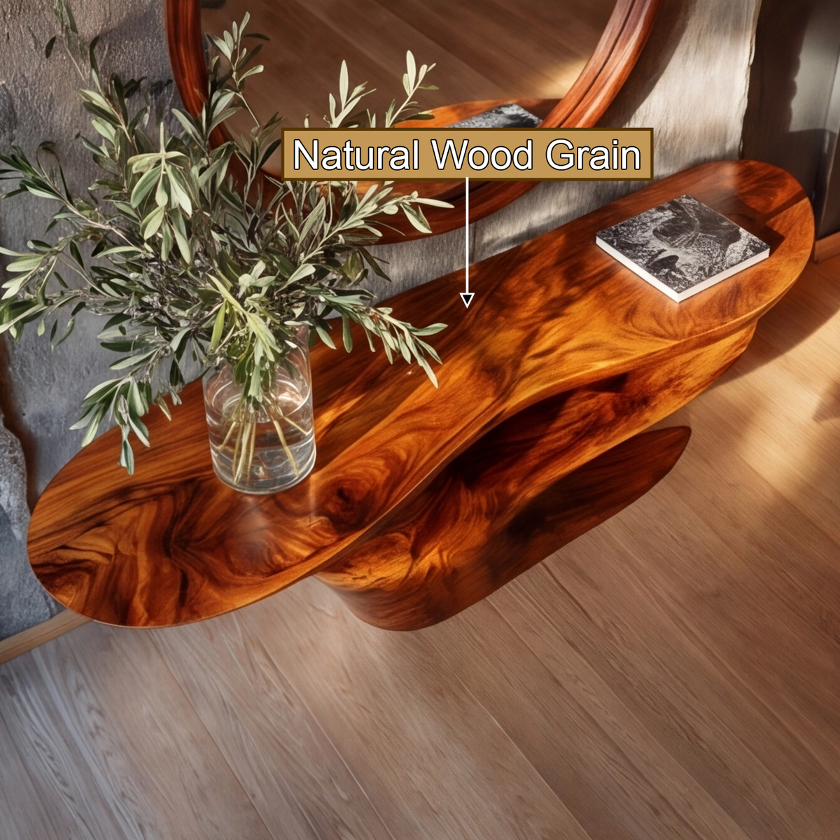 Cantilever Sculpted Solid Wood Console Table with Lower Shelf - view 9