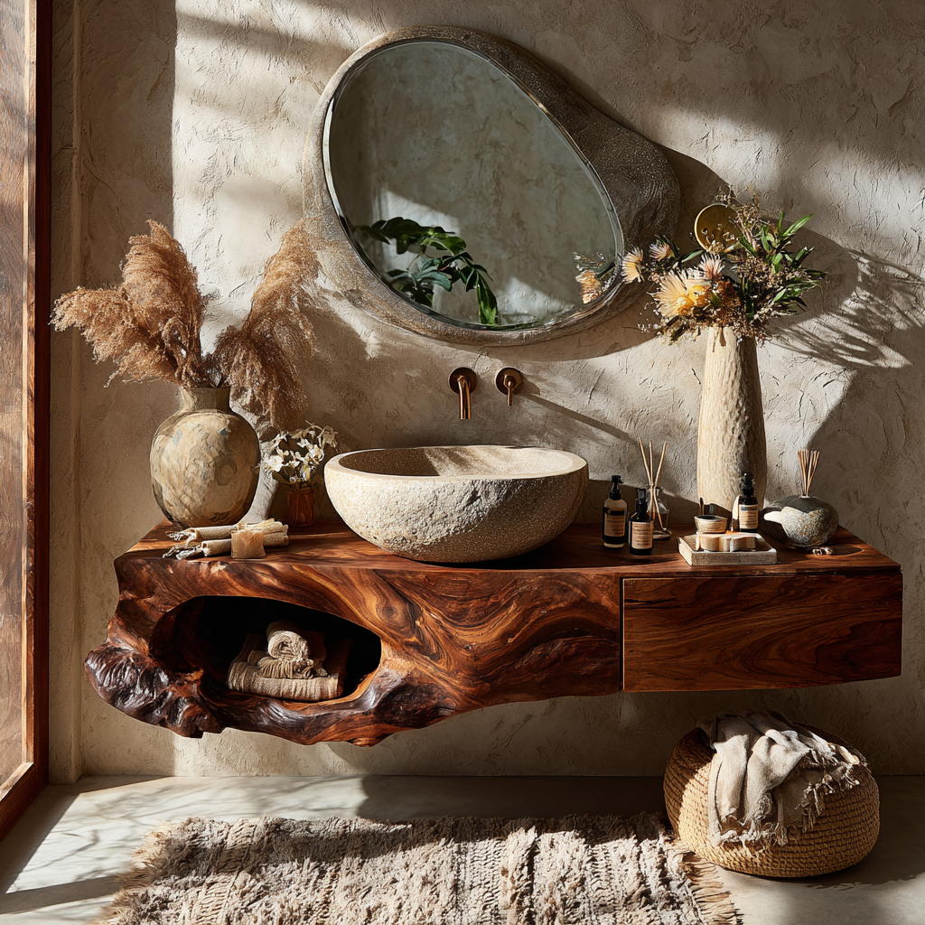 Live Edge Solid Hardwood Floating Bathroom Vanity with Drawer
