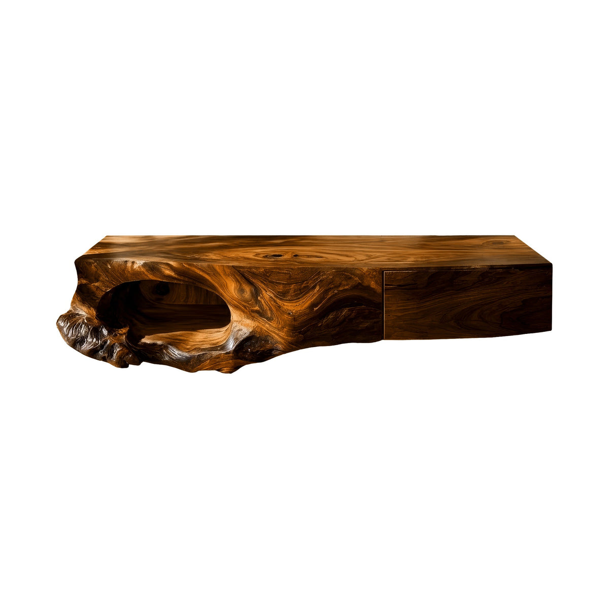 Live Edge Solid Hardwood Floating Bathroom Vanity with Drawer in Brown finish