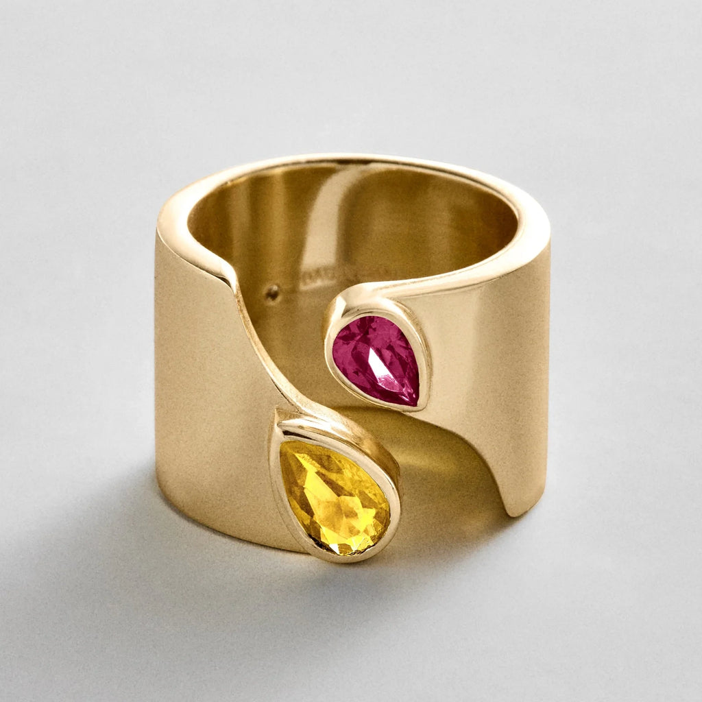 Personalized Two-Stone Open Band Ring - Gold