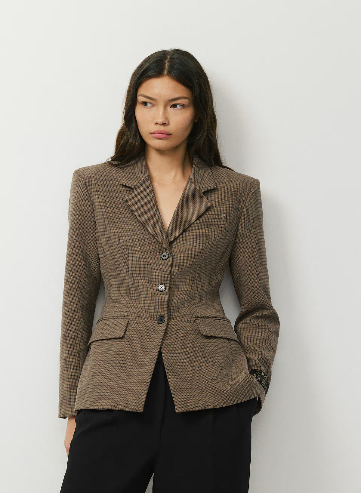 Single-Breasted Stretch Blazer - Brown Check